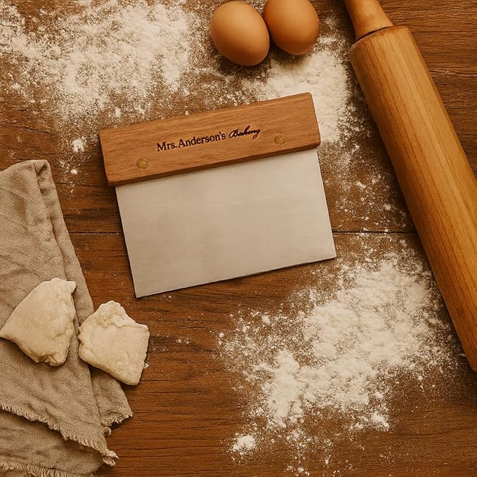 Mrs. Anderson's Baking Pastry Dough Scraper, 6 Inch, Stainless Steel And Wood, Professional Quality, For Portioning Dough And Scraping Work Surfaces