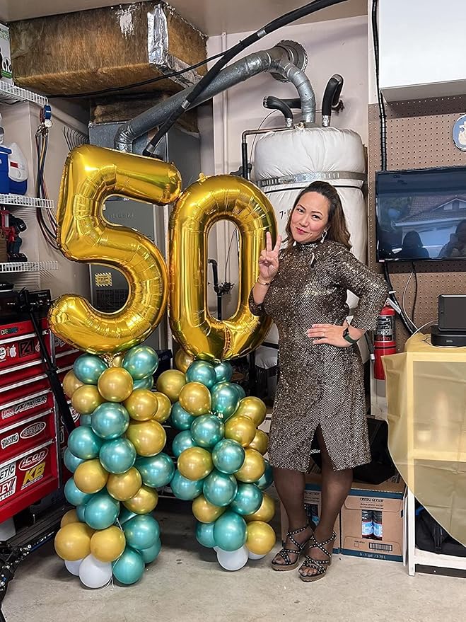 25 Balloon Numbers, 25th Birthday Decorations for Women Men, Number 52 Balloons 40 In Gold Birthday Party Decorations for Wedding, Celebration Party, Graduations