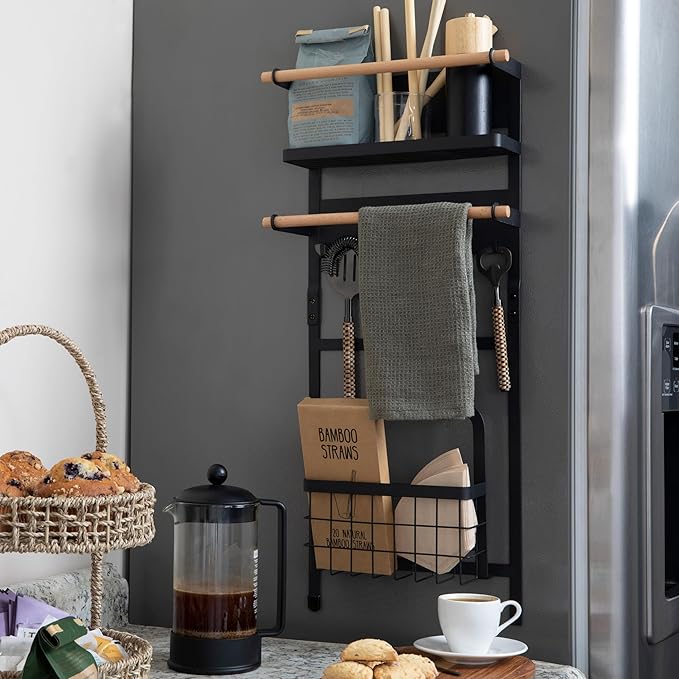 Household Essentials Metal Magnetic Organizer Rack, Black