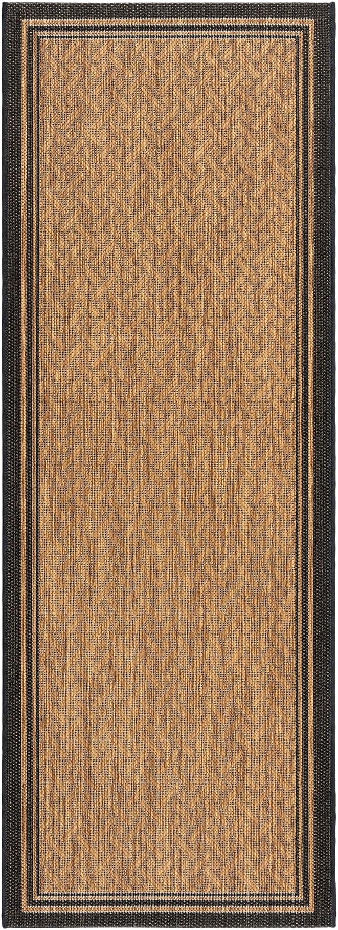Gertmenian Indoor Outdoor Classic Flatweave Area Rug, Stain & UV Resistant Carpet, Deck, Patio, Poolside & Mudroom, 2x6 Ft Runner, Simple Border, Black Tan, 22013