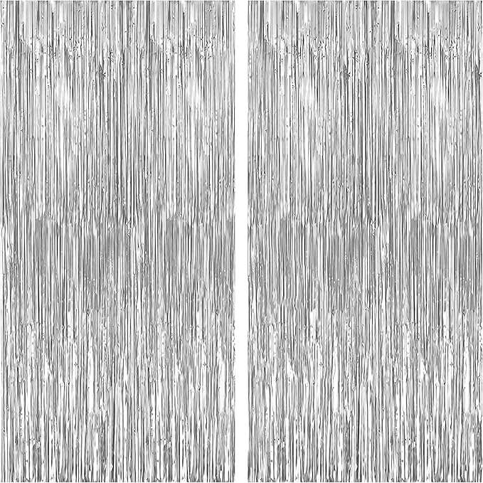 KatchOn, Silver Foil Fringe Curtain - Pack of 2 | Streamers Backdrop for Disco Birthday Decorations | Silver Fringe Backdrop for Graduation Decorations 2026 | Bachelorette Party Decoration