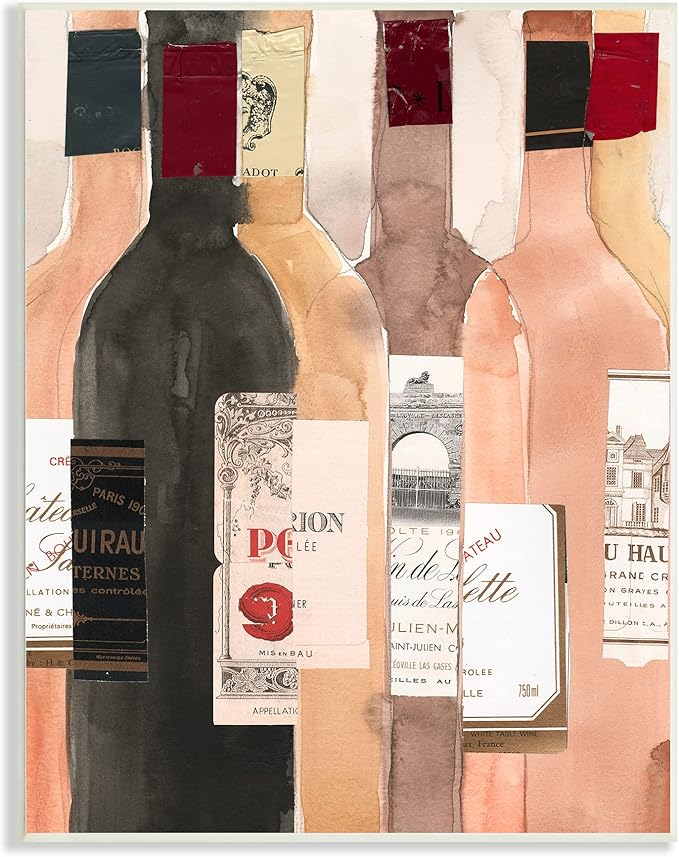 Stupell Industries Timeless Labeled Wine Champagne Bottles Vintage, Design by Samuel Dixon