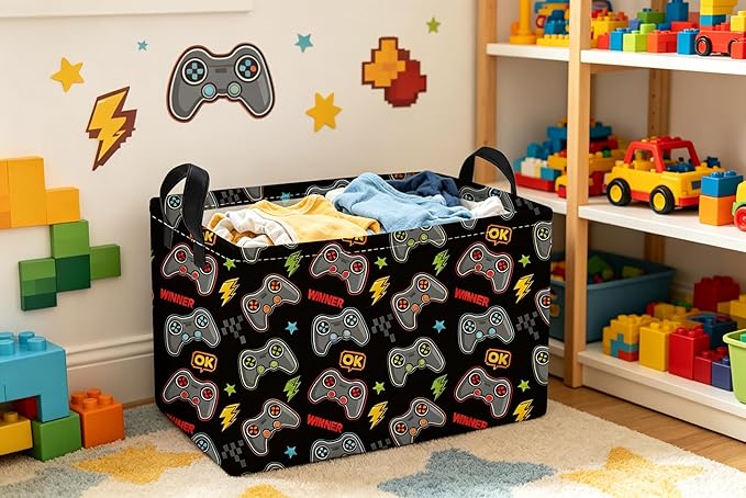 Essme Rectangular Kids Baskets,Game Storage Box,Cute Basket for Kids with Handles for Room Decor, Book Bins,Shelf Basket.(Game)