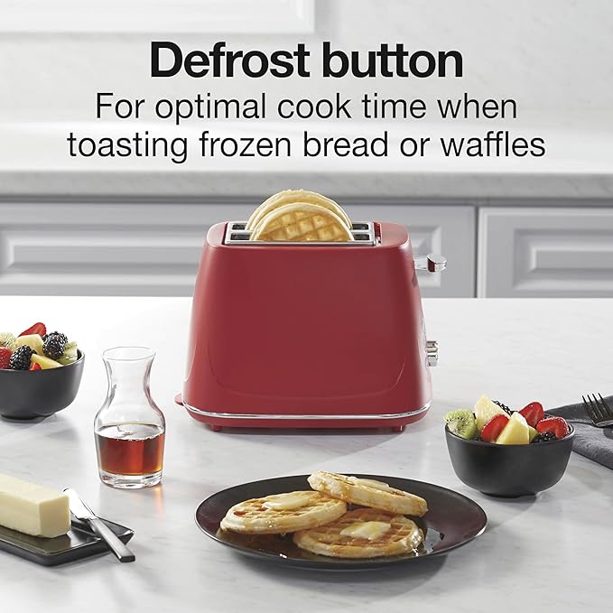 Proctor Silex Plastic 2 Slice Toaster, Bagel, Defrost & Cancel Buttons, Browning Control With 7 Shades, Auto Shutoff, Slide-Out Crumb Tray, Red (22661)