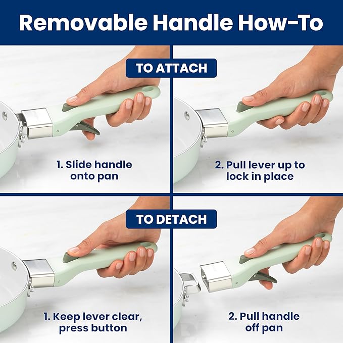 GoodCook Removable Handle – Replacement for Good Cook Removable Handle Ceramic Cookware Set, Detachable, Secure Click-On Heat-Resistant, Durable & Easy to Attach, 1-Piece, Sage Green