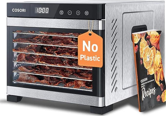 COSORI Food Dehydrator, Bigger Than 7 Trays with Large 6.5 ft² Drying Space, Stainless Steel Trays, 600W Faster Drying, 165°F Dehydrated Dryer for Jerky, Dog Treats, Herbs, Meat, Fruit, Yogurt, Silver