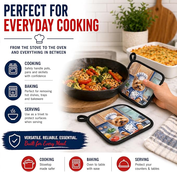 Caroline's Treasures Norwich Terrier The Chef Pair of Pot Holders Kitchen Heat Resistant Pot Holders Sets Oven Hot Pads for Cooking Baking BBQ, 7 1/2 x 7 1/2
