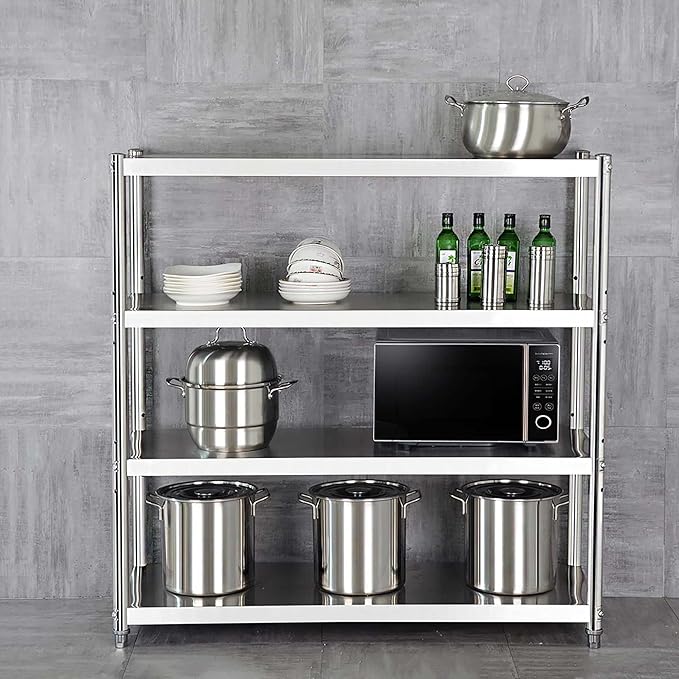 Stainless Steel 4 Tier Microwave Oven Rack Heavy Duty Kitchen Storage Shelf for Garage Workbench Organizer with Display Rack Silver 60Cm,Silver-120cm