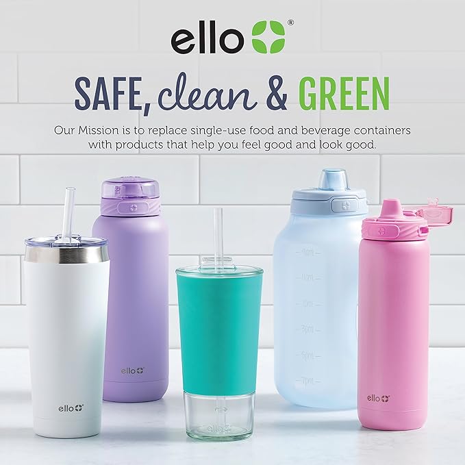 Ello Port 40oz Tumbler with Carry Loop & Integrated Handle, Vacuum Insulated Stainless Steel Reusable Water Bottle, Travel Mug with Leak Proof Lid and Straw, Perfect for Iced Coffee and Tea, Mauve