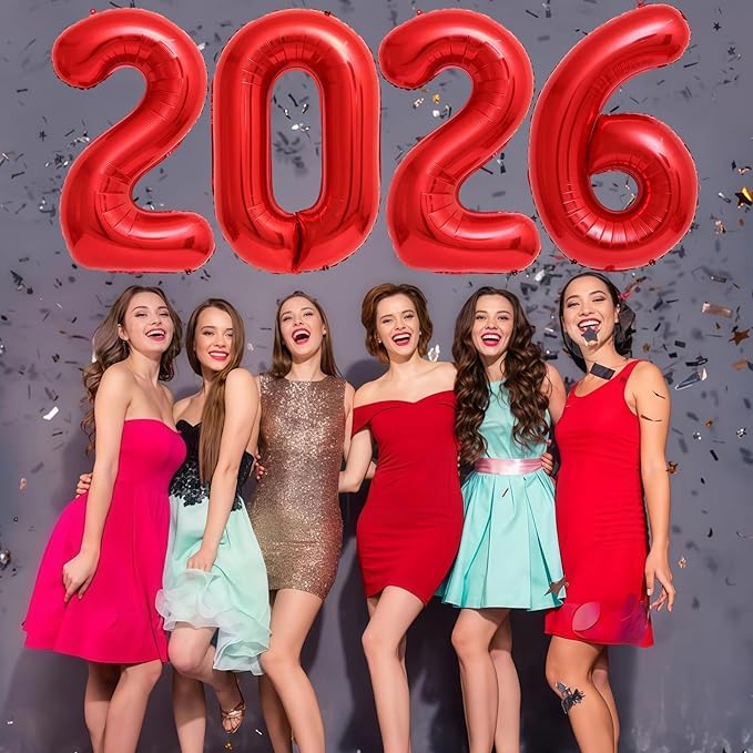 Red 2026 Balloons, 40 Inch 2026 Number Balloon Foil New Year Balloon Numbers for New Years Eve Party Graduation Party Decoration