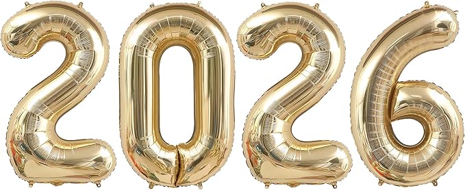 2026 Champagne Gold Balloons, 40" Large Champagne Gold 2026 Balloons Helium Mylar Foil Balloons for 2026 New Year Christmas Graduation Party Decoration