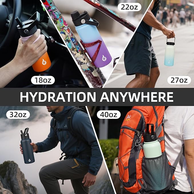 BJPKPK Insulated Water Bottles with Straw Lid, 27oz Stainless Steel Water Bottle with 3 Lids, Leak Proof BPA Free Metal Thermo, Mugs, Tumblers, Keep Cold Hot - Carrara Marble