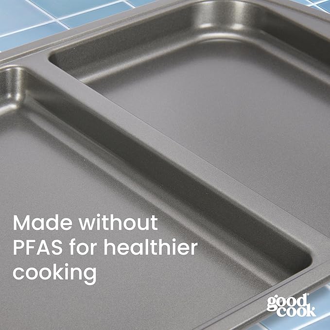 GoodCook Everyday Divided Sheet Pan 1-Inch Deep 2-Section Non-Stick Scratch-Resistant Carbon Steel Construction for Meal Prepping & Sheet Pan Dinners, 11x16-Inch, Gray