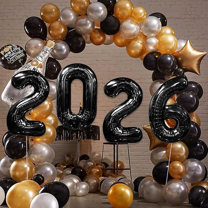 40 Inch 2026 Balloons Black, Number Balloons 40 Inch, New Years Balloons for 2026 New Years Graduation Decorations Home Office Decoration