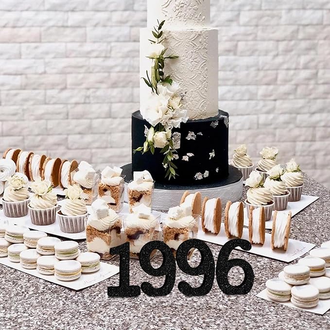 TONIFUL 4 Inch 1996 Black Glitter Table Centerpiece Sign 1996 Number Block for 30th Birthday Decoration,Thirty Years Old Birthday Table Decoration,Class of 1996 Reunion Decorations or Anniversary