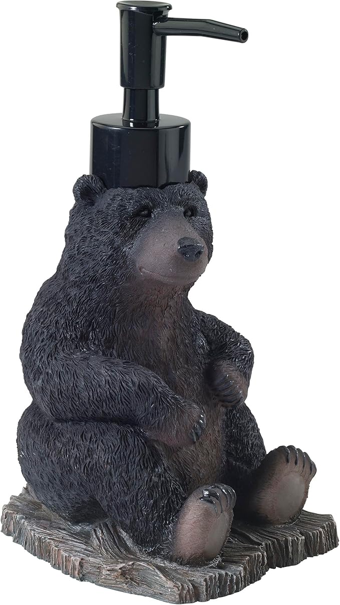 Avanti Linens - Soap Dispenser/Lotion Pump, Resin Countertop Accessories, Animal Bathroom Decor (Black Bear Lodge Collection)