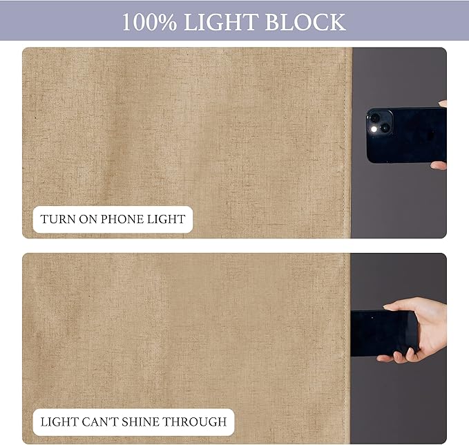 RYB HOME 100% Blackout Curtains for Sightlight Window, Linen Textured Blend Privacy Front Door Curtain Blinds for French Door Kitchen Living Room Doorway, W 12 x L 69 inch, Camel, 1 Panel