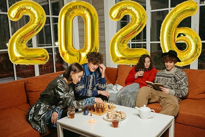 Huge Gold 2026 New Year Balloons 40 Inch 2026 Gold Mylar Foil Helium Number Balloons Christmas New Year Eve Graduation Party Decorations Supplies