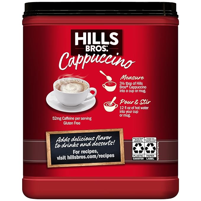 Hills Bros Instant Double Mocha Cappuccino Mix, Easy to Use, Enjoy Coffeehouse Flavor from Home, Frothy, Rich Chocolate, Brown, 16 Oz