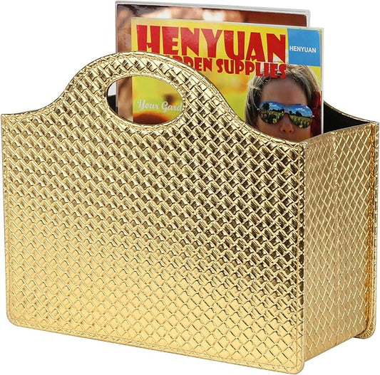 HofferRuffer Magazine Basket Holder, Foldable Magazine Rack, Document File Holder Organizer, File Folder, Newspaper Storage Bin Organizer for Home or Office (Gold)