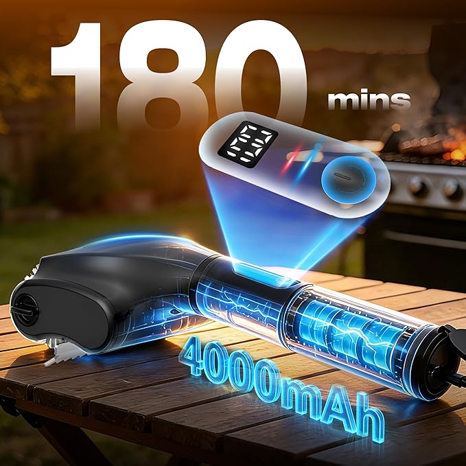 Electric Grill Brush - 4000mAh Cordless BBQ Grill Cleaner 2 Speed - 800RPM Bristle Free BBQ Grill Cleaner Tool Rechargeable with Scraper/LED Light/LED Display for Outdoor/Camping (Black)