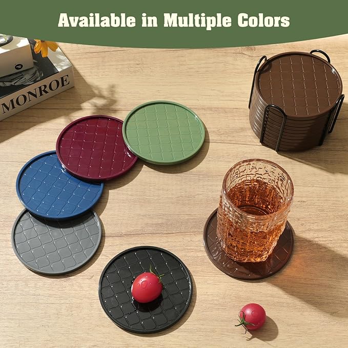 Coasters Set of 6,Hot or Cold Drink Coasters with Holder,Modern Style Coffee Table Coaster,Suitable for Kinds Cups Beer,Drink,Anti-Overflow Tabletop Protection(Green, 6pcs)