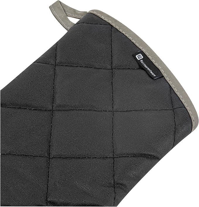 Restaurantware 17 x 8 Inch Heavy-Duty Oven Mitt 1 Flame Retardant Heat-Resistant Mitt - With Thumb Guard Hanging Loop Black Cotton Quilted Oven Mitts Heat-Resistant For Cooking And Baking