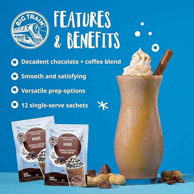 Big Train Mocha Blended Iced Coffee Beverage Mix, 2.9 oz Packets (Pack of 12)