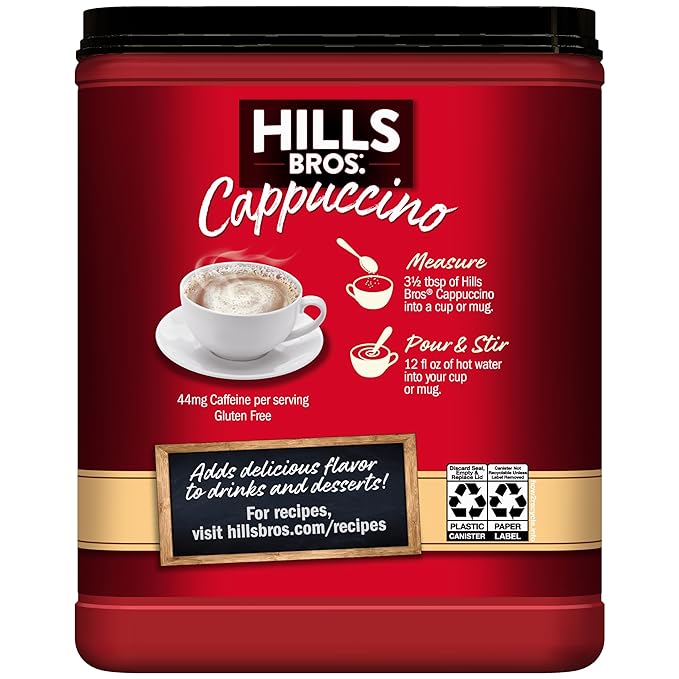 Hills Bros. Cappuccino Mix – Rich, Frothy Coffeehouse-Tasting Instant Drink Mix – Quick and Easy Preparation – Perfect for Hot & Iced Drinks & Creaming Coffee – Hazelnut, 1 Pack of 14oz