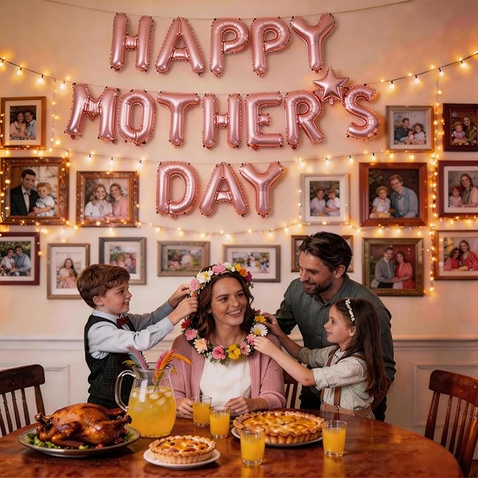 Mother Day Decorations - Happy Mothers Day Balloons Banner | Rose Gold Mother's Day Balloons for Mom Themed Party | Happy Mother's Day Party Supplies Decor Decorations