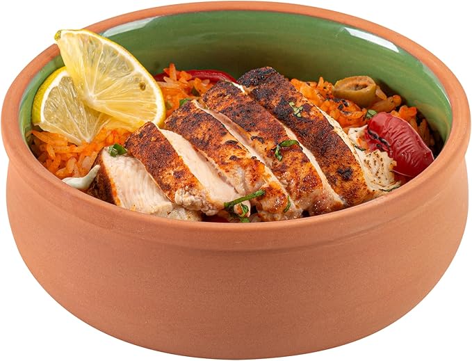 Restaurantware-Terra Tek 17 Ounce Terracotta Cazuelas, 2 Green Glazed Clay Pots For Cooking - Oven-Ready, Microwavable, Terracotta Serving Pots, Dishwashable, For Cooking And Serving