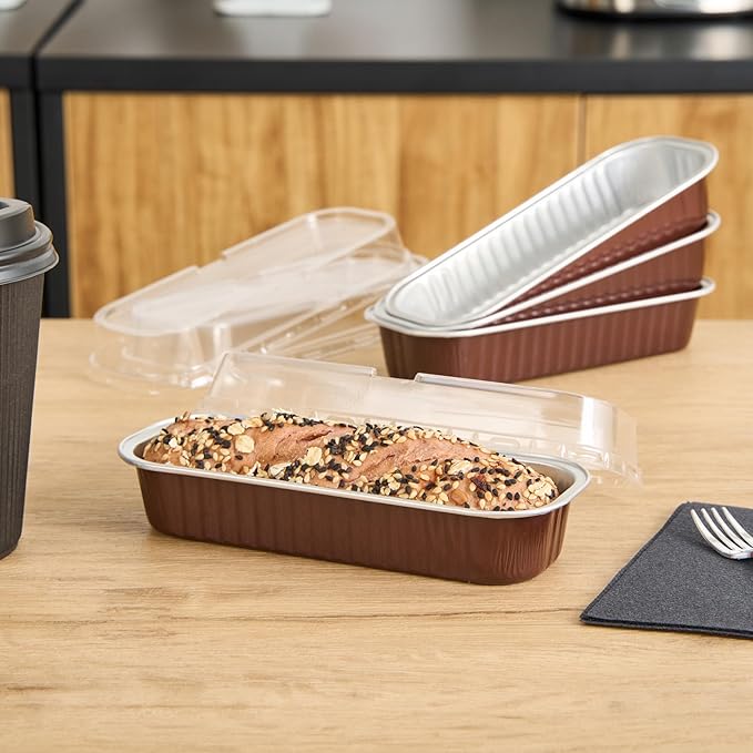 Restaurantware-6.8 Ounce 6.5 X 2.6 X 1.2 Inch Mini Cake Pans, 100 Round Baking Cup - Disposable, With Dome Lids, Coffee Brown Aluminum Cake Pans, Lightweight, For Frosted Mini Desserts