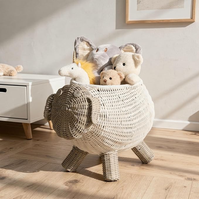 Kouboo Rattan Sheep Kids Storage Basket White & Gray