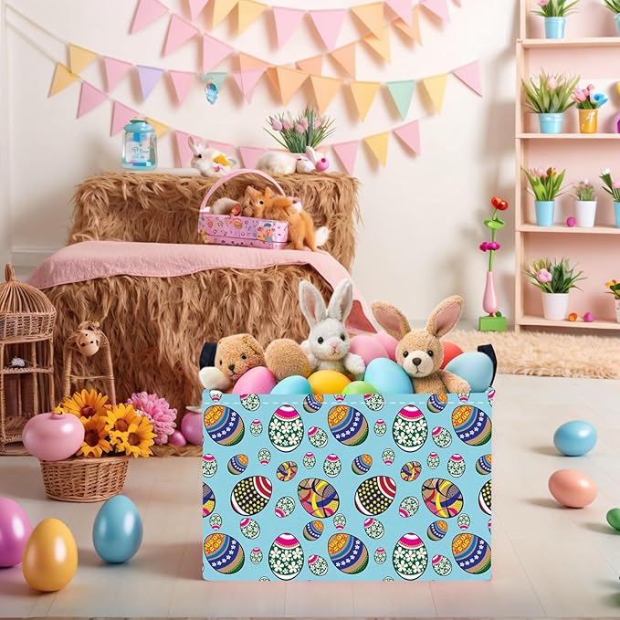 Kid Large Empty Easter Basket Gift Personalized Fabric Bunny Easter Basket for Boy and Girl Room Decor Storage Bin (National Flag Easter Egg)
