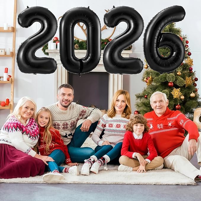 Black 2026 Balloons, 40 Inch 2026 Number Balloon Foil New Year Balloon Numbers for New Years Eve Party Graduation Party Decoration