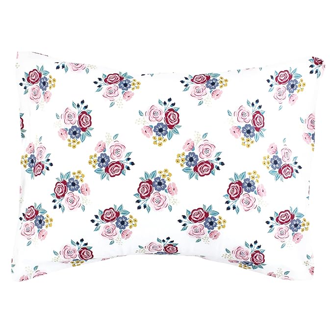 Hudson Baby Unisex Baby Cotton Toddler Pillow Case, Blush Navy Floral, One Size