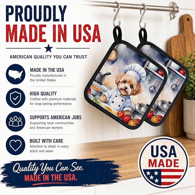 Caroline's Treasures Maltipoo The Chef Pair of Pot Holders Kitchen Heat Resistant Pot Holders Sets Oven Hot Pads for Cooking Baking BBQ, 7 1/2 x 7 1/2
