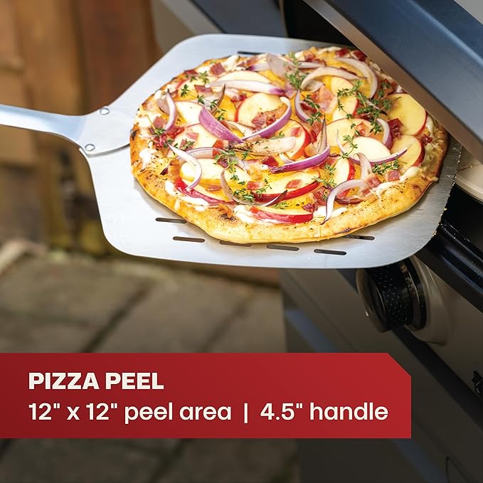 TYTUS Pizza Oven Tool Set 4 Pieces - 12" x 12" Peel, Sharp Rocker, Server & Nylon Stone Brush for Gas Fired Emberwood Pizza Oven