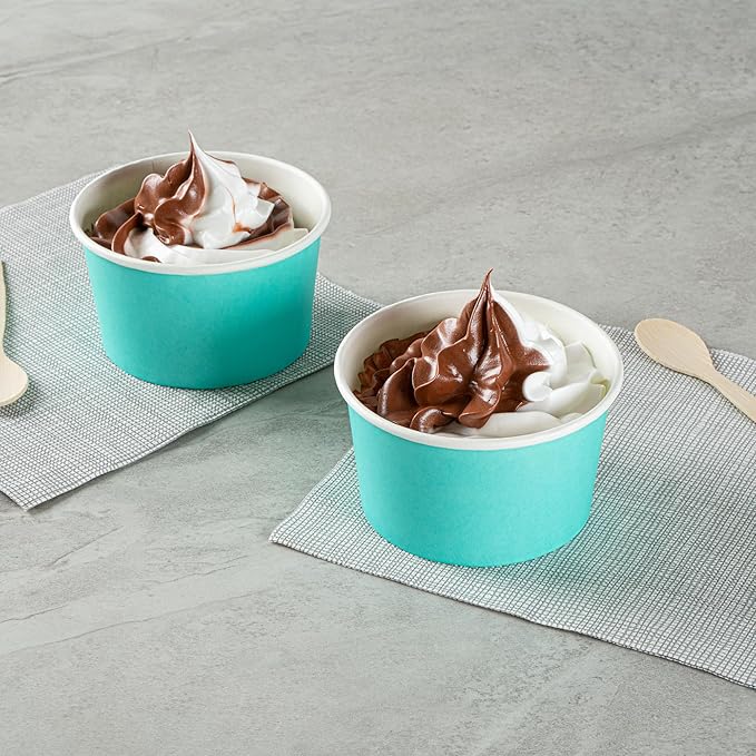 Coppetta 12 Ounce Dessert Cups, 200 Disposable Ice Cream Cups - Lids Sold Separately, Sturdy, Turquoise Paper FroYo Bowls, Durable, For Hot And Cold Foods, Perfect For Gelato - Restaurantware