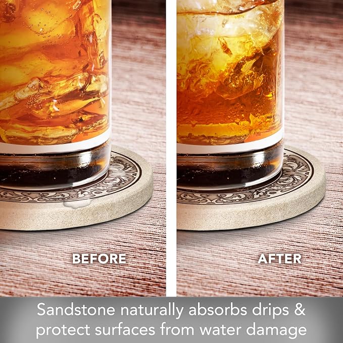 Thirstystone Monogram Letter V Absorbent Sandstone Coaster 4-Pack Manufactured in The USA Decorative, Absorbent, Easily Wipes Clean