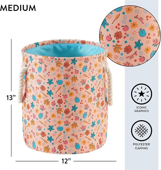 Disney Princess 3 Piece Fabric Storage Basket Set, Nestable Toy Storage Bins with Rope Handles, Kids Bedroom & Nursery Organizer