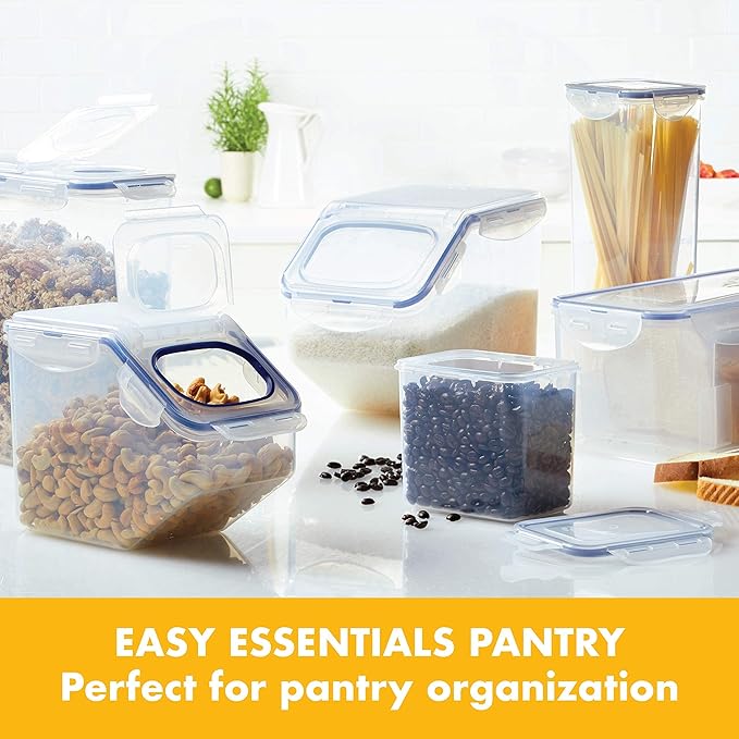 LOCK & LOCK Easy Essentials Food lids/Pantry Storage/Airtight containers, BPA Free, Square-16.9 Cup-for Chips, Clear (Pack of 3)