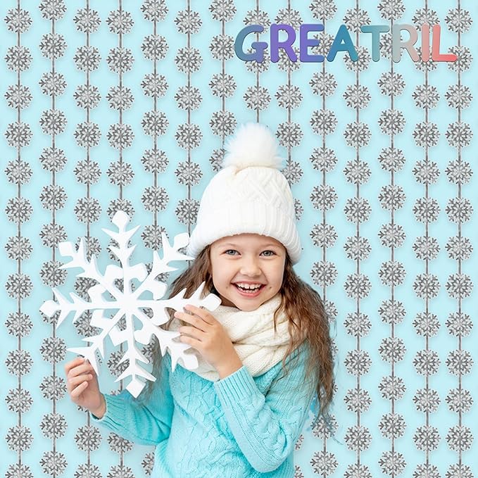 Silver Snowflake Fringe Curtain - GREATRIL Winter Onederland Streamers Backdrop with Sparkling Snowflake for Christmas Birthdays Party Decoration -3.2ft x 6.5ft - 2 Pack