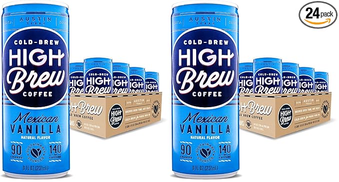 High Brew Coffee,Cold Brew Coffee,Mexican Vanilla,8 FL Oz,Ready-To-Drink,(Pack of 24)