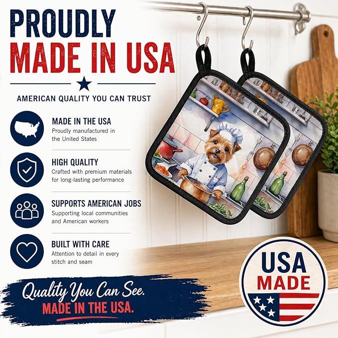 Caroline's Treasures Norfolk Terrier The Chef Pair of Pot Holders Kitchen Heat Resistant Pot Holders Sets Oven Hot Pads for Cooking Baking BBQ, 7 1/2 x 7 1/2
