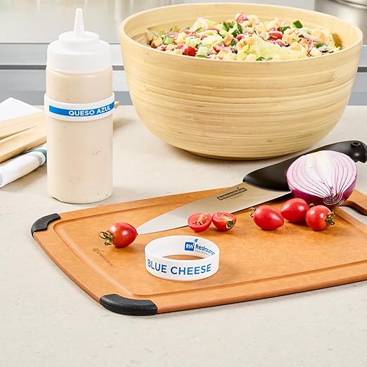 Restaurantware Silicone Squeeze Bottle Band 10 Count 2.75 Inch Dishwasher Safe Condiment Identification Band, Blue Cheese White Non-Slip Label Band for Condiment Labeling at Restaurants, Food Trucks