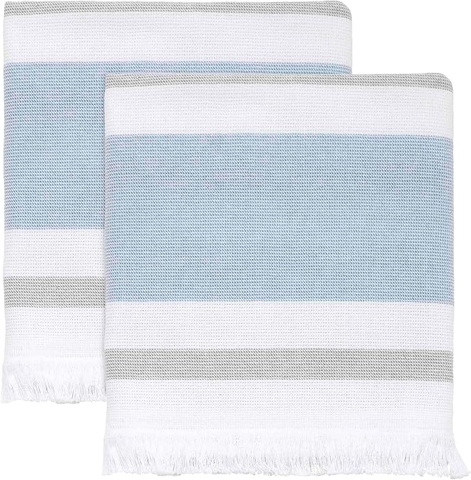 Izod - Hand Towels, Soft & Absorbent Cotton, Striped Bathroom Decor, Dorm Room Essentials, Set of 2 (Clubhouse Collection, Blue)