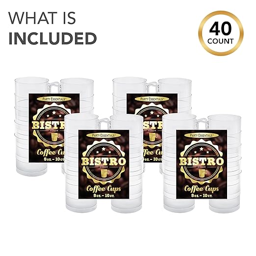 Party Essentials Bistro Hard Plastic Coffee Cup/Tea Mug w/Handle, 40 Count, 8-Ounce, Clear