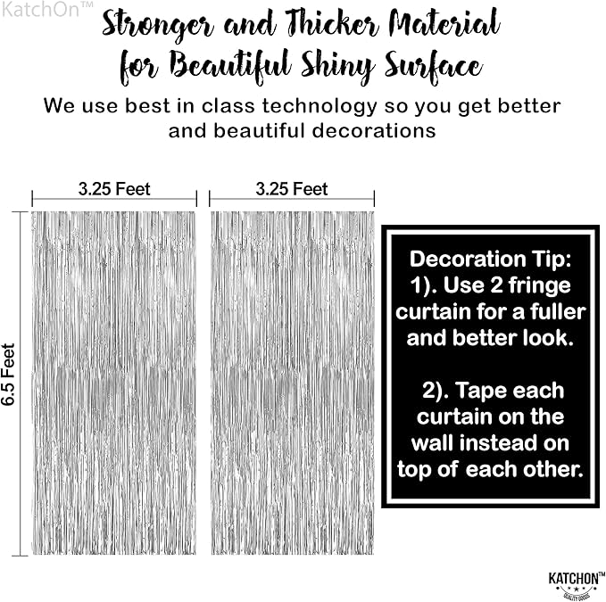 KatchOn, Silver Foil Fringe Curtain - Pack of 2 | Streamers Backdrop for Disco Birthday Decorations | Silver Fringe Backdrop for Graduation Decorations 2026 | Bachelorette Party Decoration