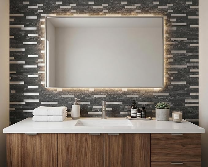 Yipscazo 20 Sheets Peel and Stick Stone Metal Tile Backsplash, Stick on Tiles for Backsplash Kitchen, Bathroom, Laundry Room, Camper, Fireplace (12'' X 12'', Dark Black)